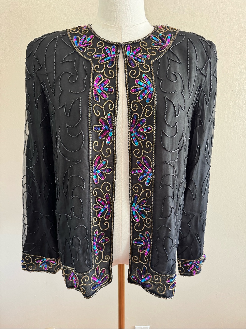 Vintage JMD New York Embellished Silk Jacket - Black with Multicolor Beading